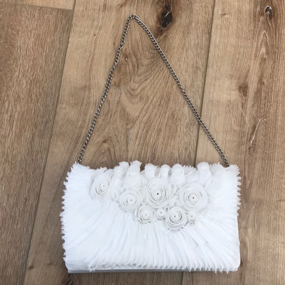 White Camille rosette clutch/purse